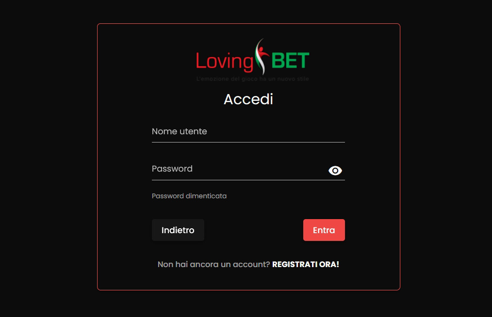 LovingBet registration form